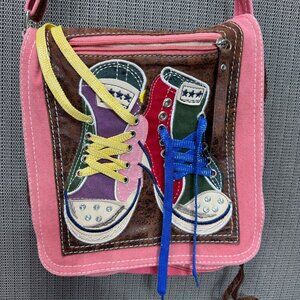 Colorful Canvas & Faux Leather Crossbody Bag With Shoe Design